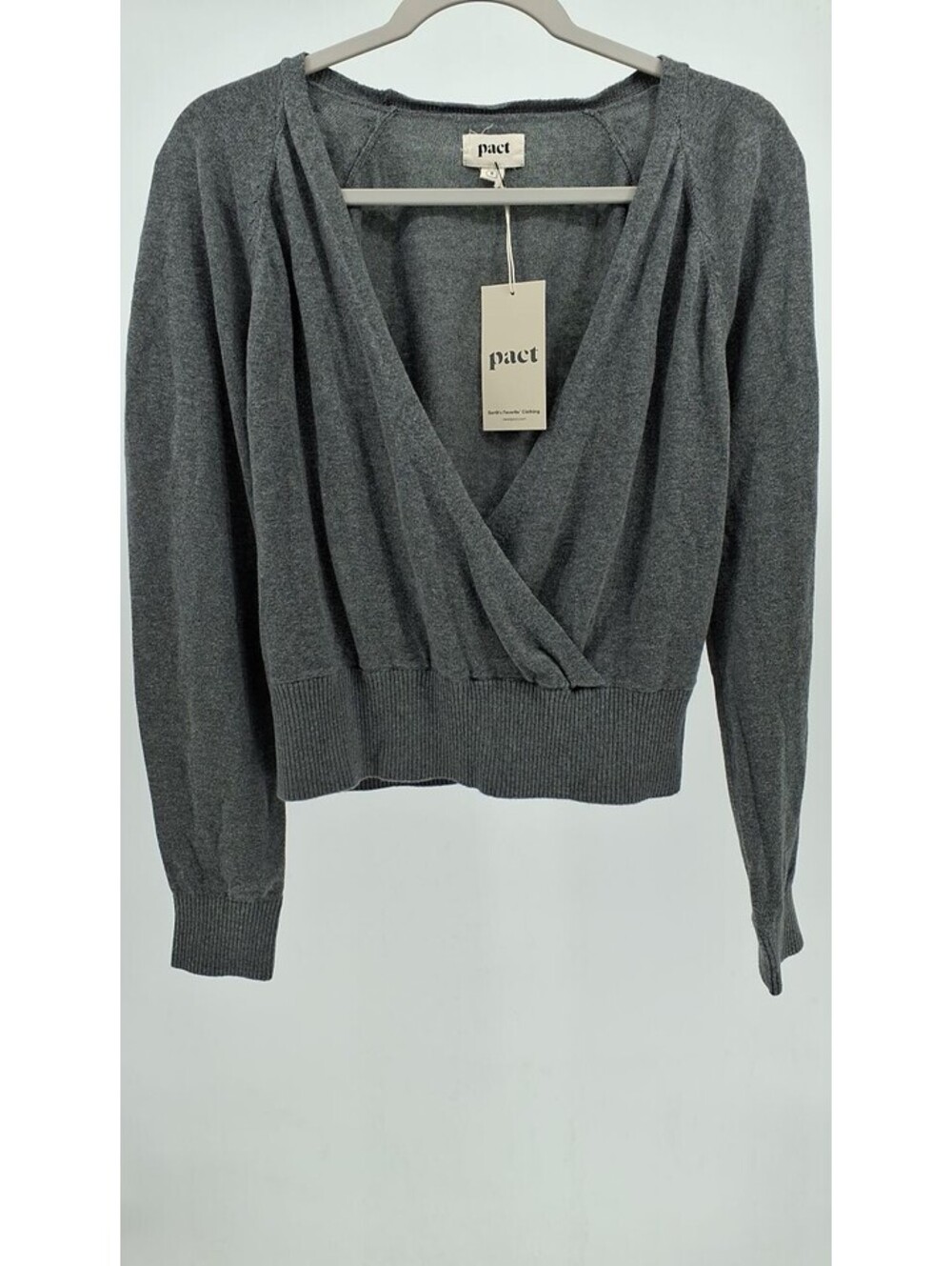 Pact Organic Cotton Fine Knit Wrap Sweater in Heather Grey